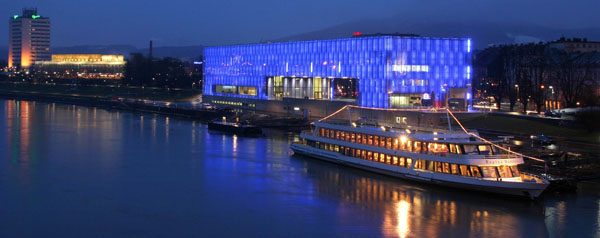 Conference banquet on river cruise